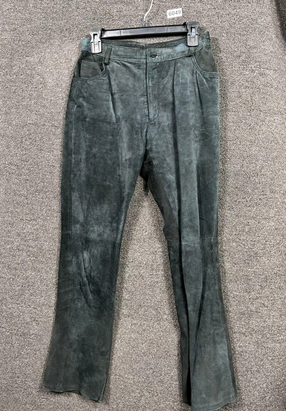 Rave 4 Real Suede Leather Pants Womens Size 7 Dark Green Bootcut Flare Lined Y2K